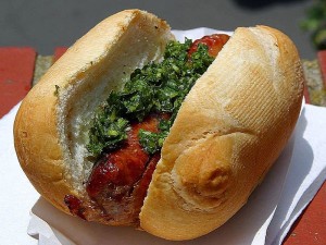 sausage roll with chimichurri sauce