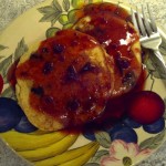 Sour Cherry Buttermilk Pancakes with Damson Plum Syrup