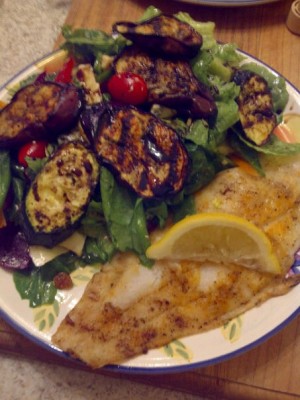 Grilled Fish Salad with Grilled Veggies - CookingWithKimberly.com
