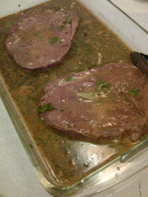 Sirloin Tip Steak Marinating - http://CookingWithKimberly.com