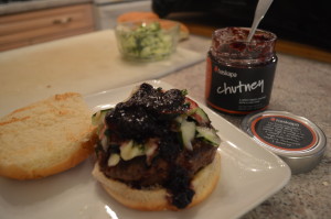 How to Grill Black Sheep Cheese Stuffed Hamburgers with Haskapa Chutney - cookingwithkimberly.com
