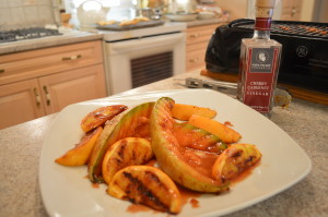 How to Cook Grilled Orange & Cantaloupe with Cherry Cabernet Caramel - cookingwithkimberly.com
