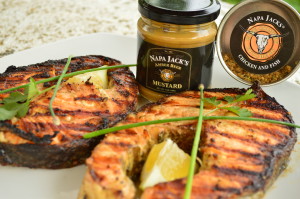 How to Grill Napa Jack's Amber Beer Mustard Salmon Steaks - cookingwithkimberly.com