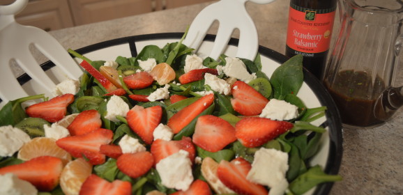 How to Make Kiwi, Strawberry & Spinach Salad with Chevre & Strawberry Lime Balsamic Vinaigrette