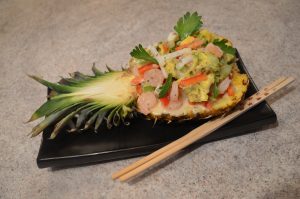 Pineapple Stuffed with Shrimp& Scallop Salad - cookingwithkimberly.com